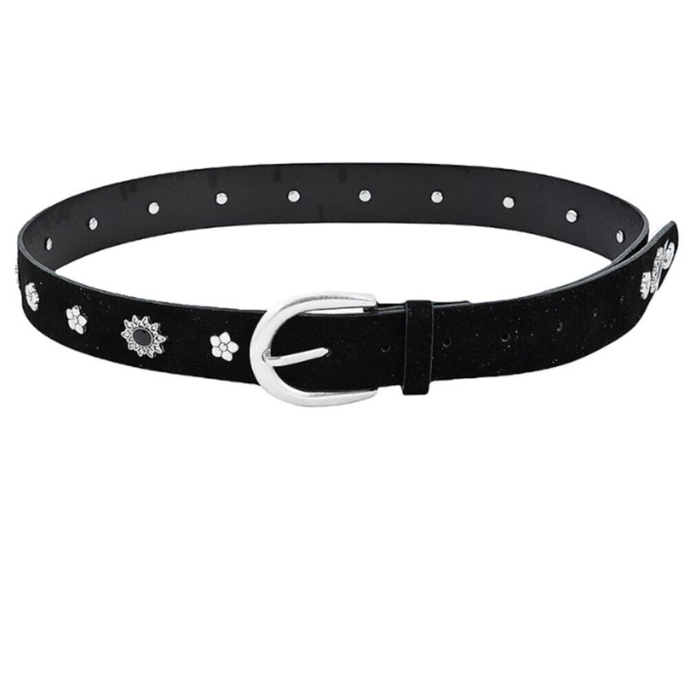 Black Belt with Engraved Floral Silver Studs